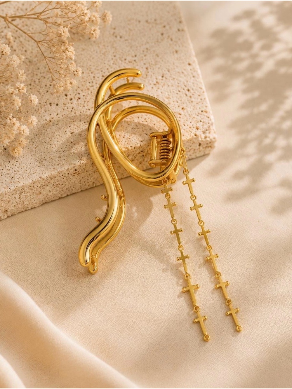 Gold Cross Dangle Chain Hair Clip – Women Jewelry